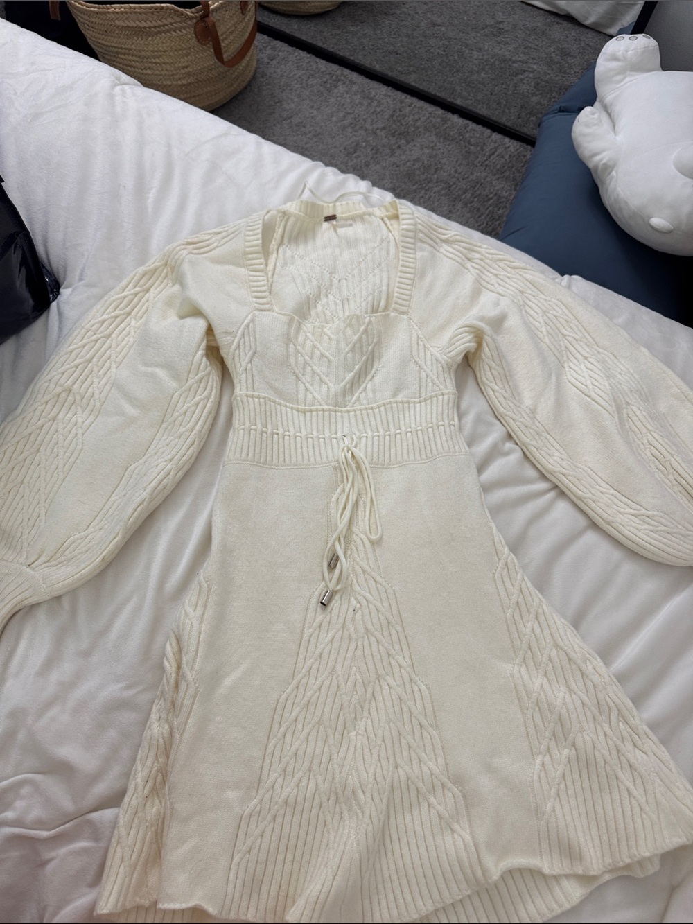 Free People Cream Cable Knit Sweater mini Dress, small